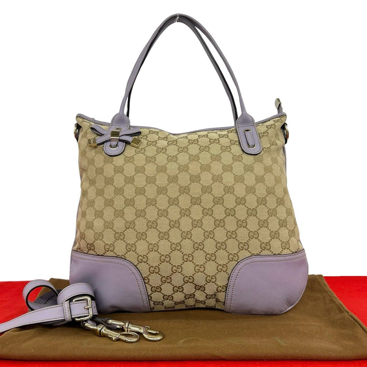 Gucci Princy GG Logo Pattern Canvas Leather 2-Way Shoulder Bag Tote Brown
