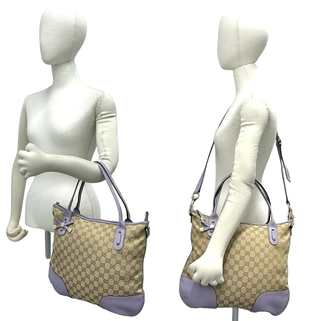 Gucci Princy GG Logo Pattern Canvas Leather 2-Way Shoulder Bag Tote Brown — view 2