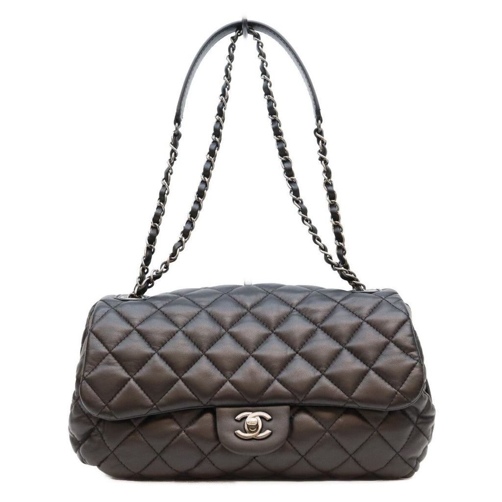 Chanel Black Lambskin Silver Quilted S Flap Shoulder Bag