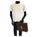 Louis Vuitton Monogram Serviette Conseil Brown Gold Leather Business Bag — view 7