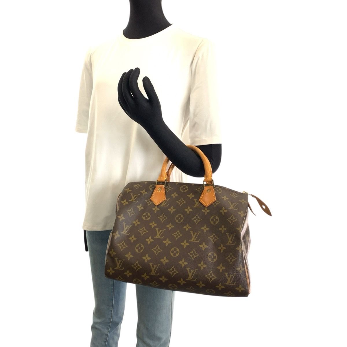 Louis Vuitton Monogram Speedy 30 Brown Leather Handbag Mini — view 7