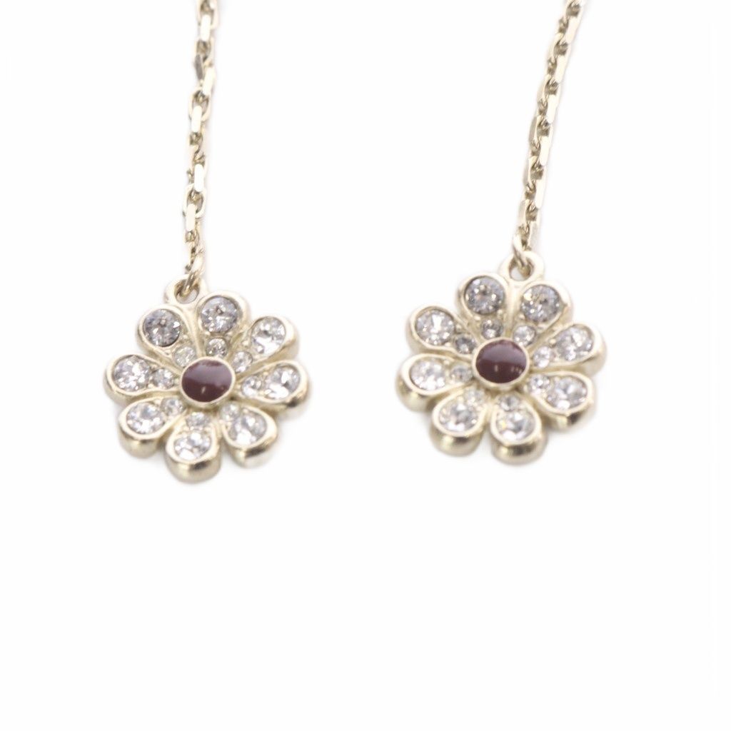 Chanel 18C CC Logo Rhinestone Flower Drop Earrings Gold — view 6
