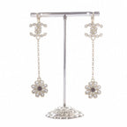 Chanel 18C CC Logo Rhinestone Flower Drop Earrings Gold — view 2