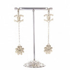 Chanel 18C CC Logo Rhinestone Flower Drop Earrings Gold — view 4