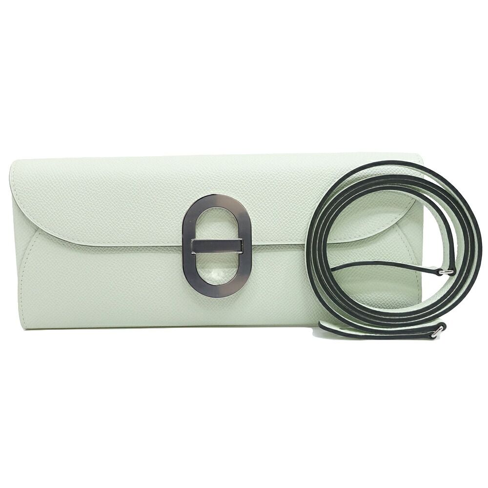 Hermes Maillon to Go Chaine D'ancre Veau Epsom Vert Fizz Silver Wallet