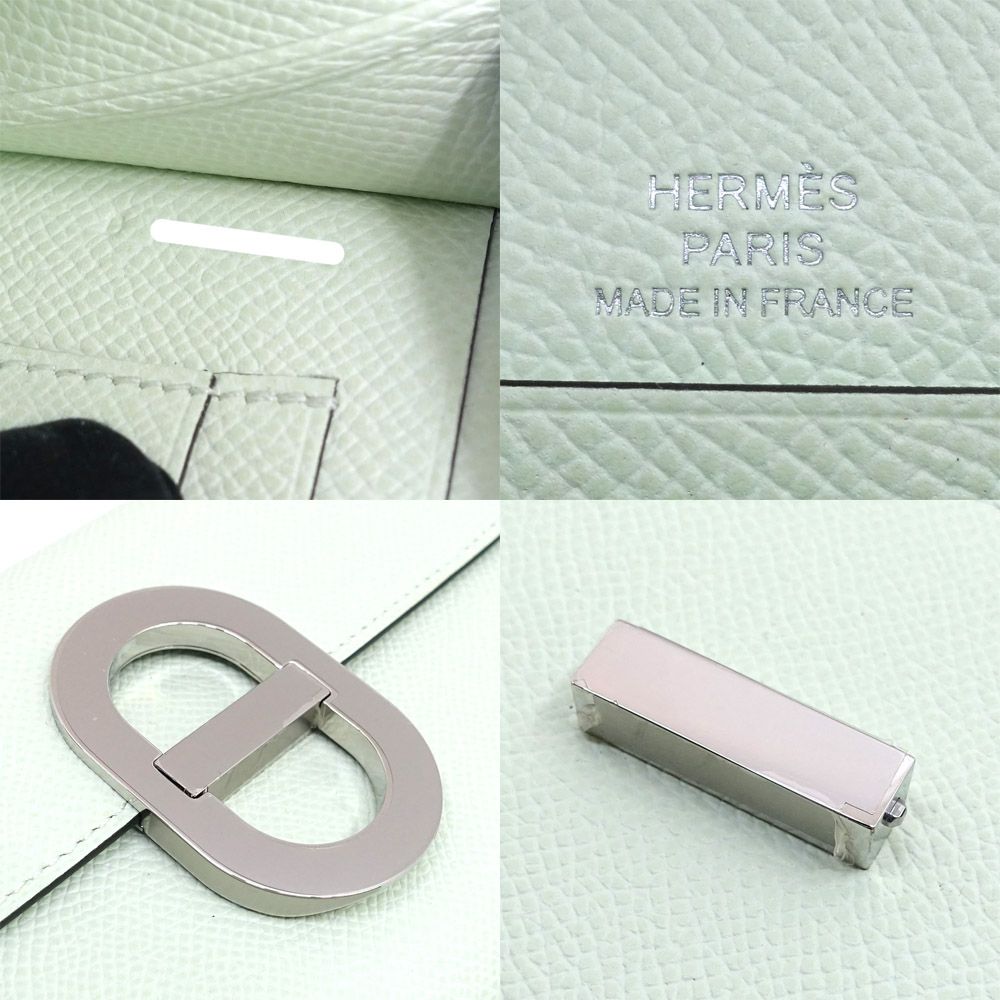 Hermes Maillon to Go Chaine D'ancre Veau Epsom Vert Fizz Silver Wallet — view 7