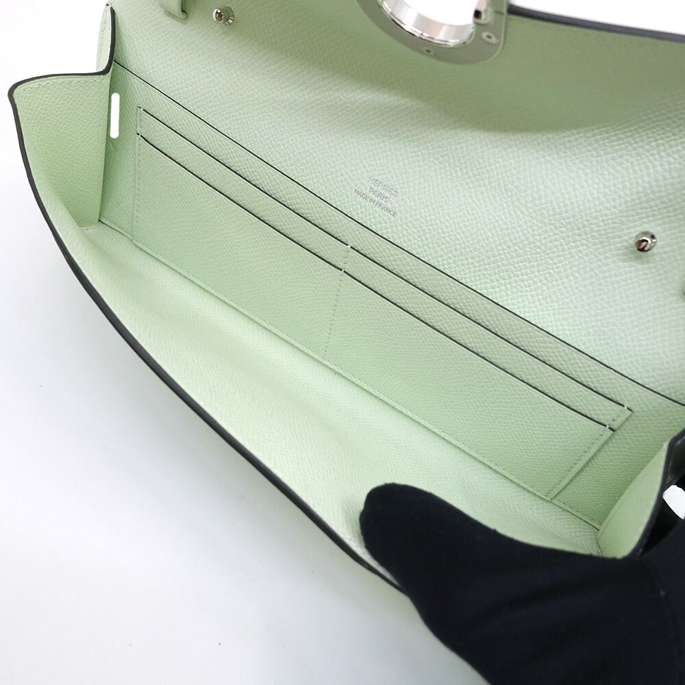 Hermes Maillon to Go Chaine D'ancre Veau Epsom Vert Fizz Silver Wallet — view 6