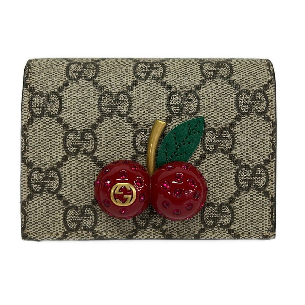 Gucci Bifold Wallet Cherry Beige Dark Brown Multi Leather