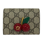 Gucci Bifold Wallet Cherry Beige Dark Brown Multi Leather