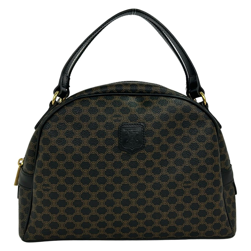 Celine Handbag Macadam Pattern Black Brown Leather