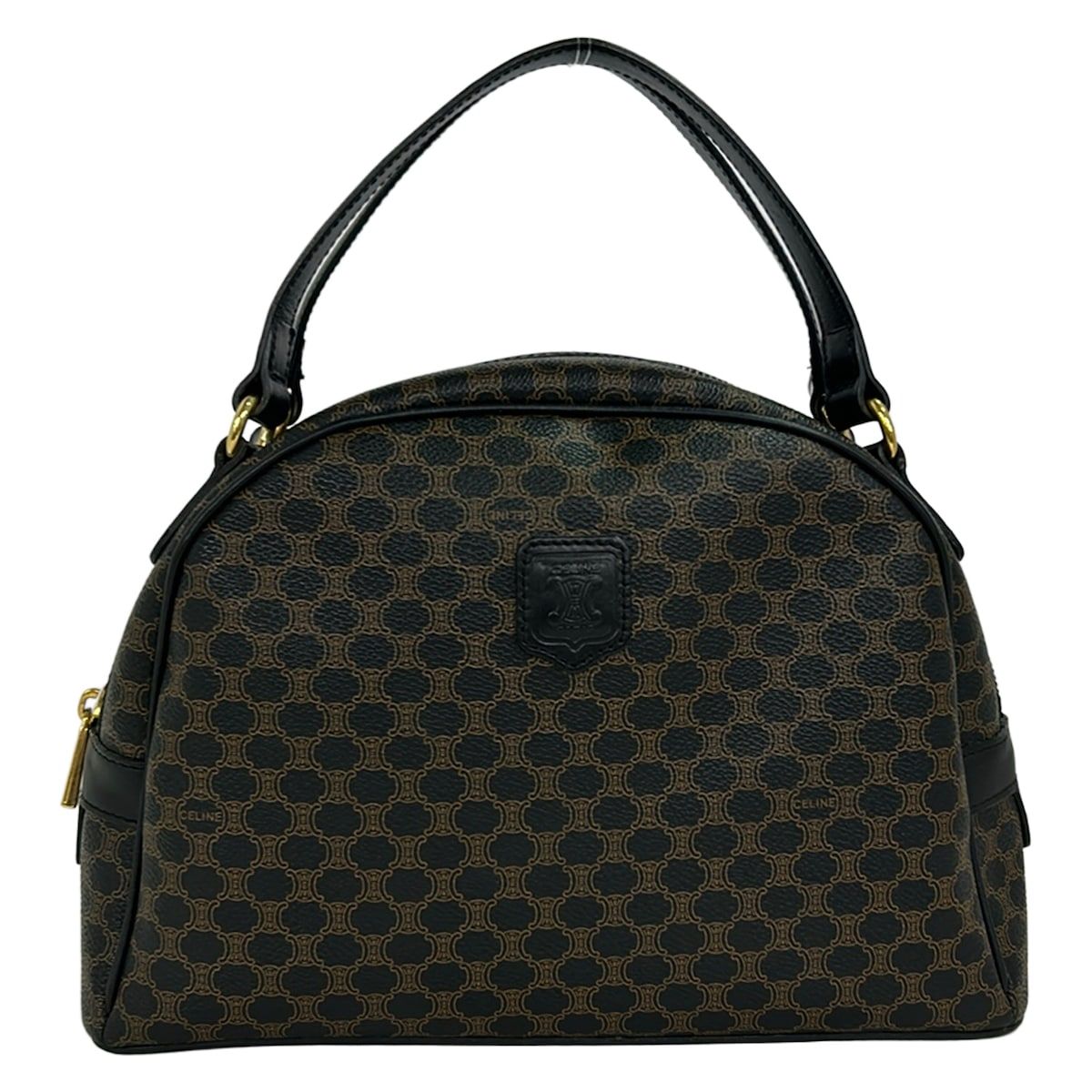 Celine Handbag Macadam Pattern Black Brown Leather