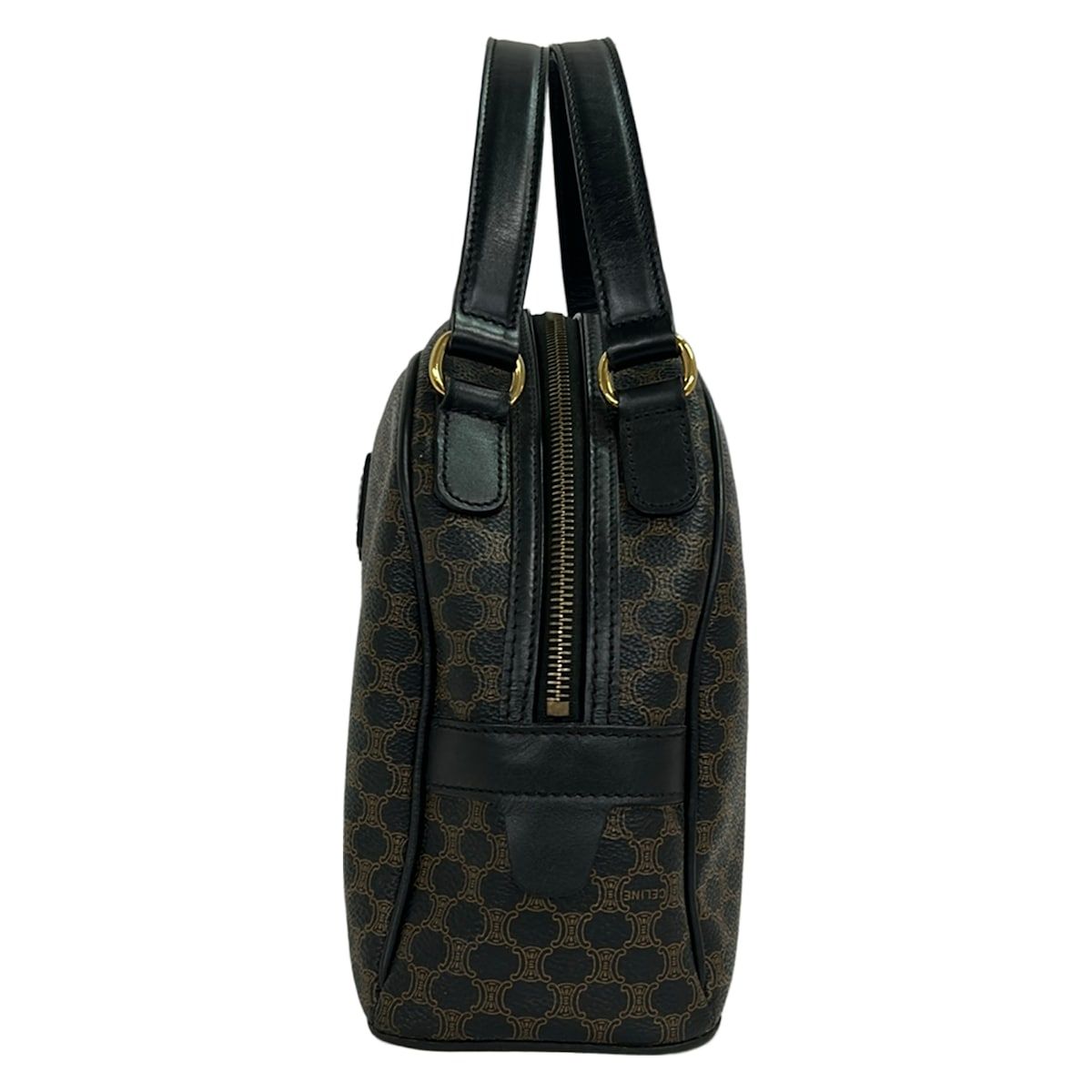 Celine Handbag Macadam Pattern Black Brown Leather — view 4