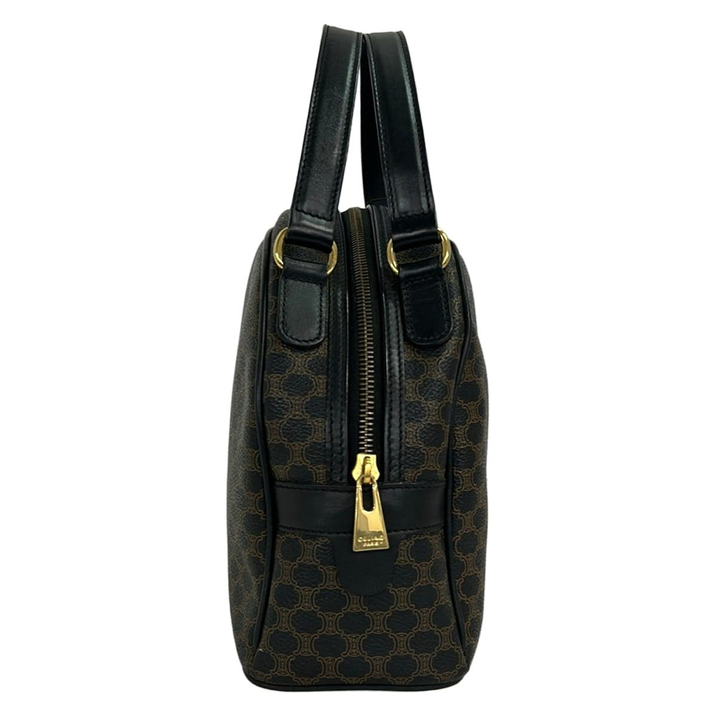 Celine Handbag Macadam Pattern Black Brown Leather — view 2