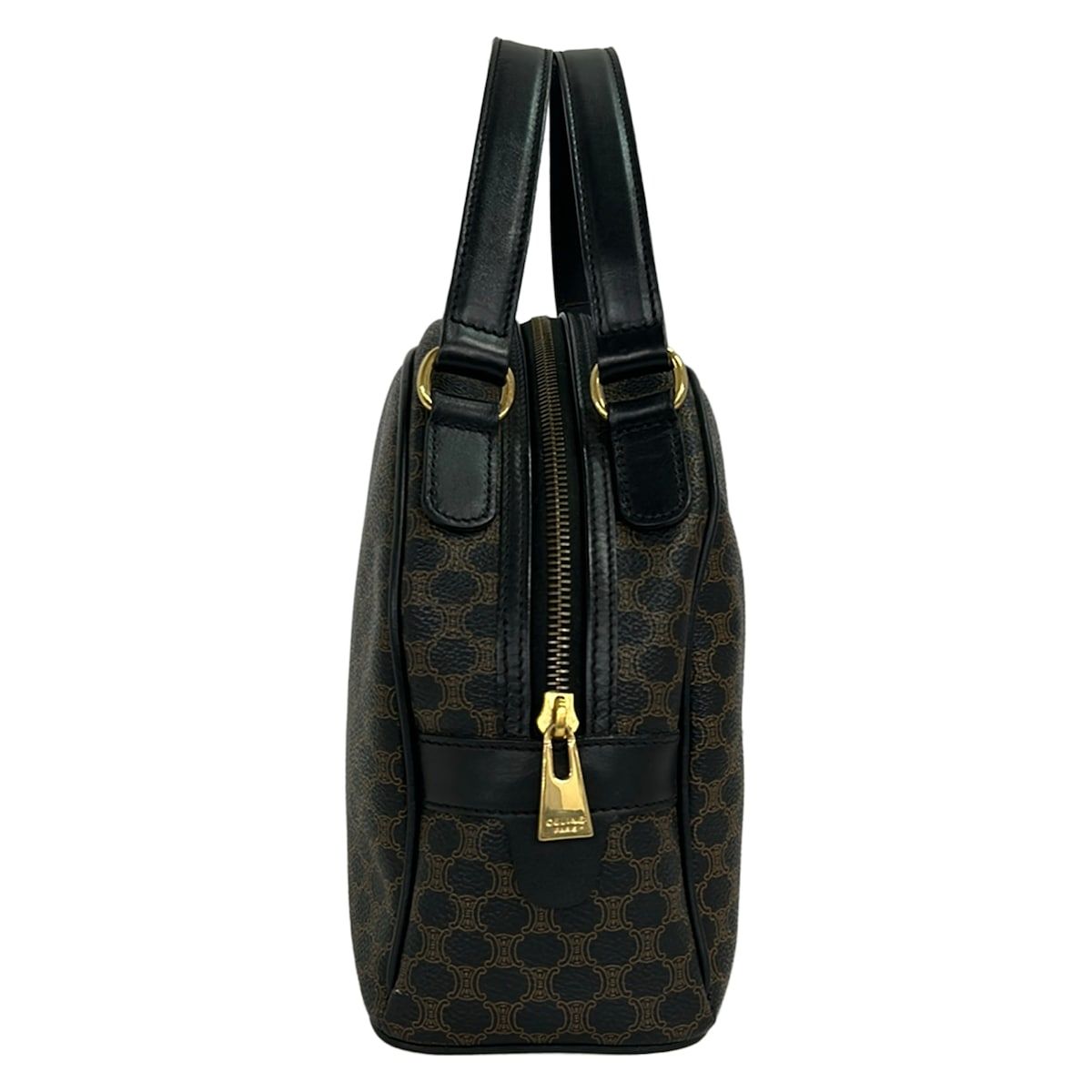 Celine Handbag Macadam Pattern Black Brown Leather — view 2