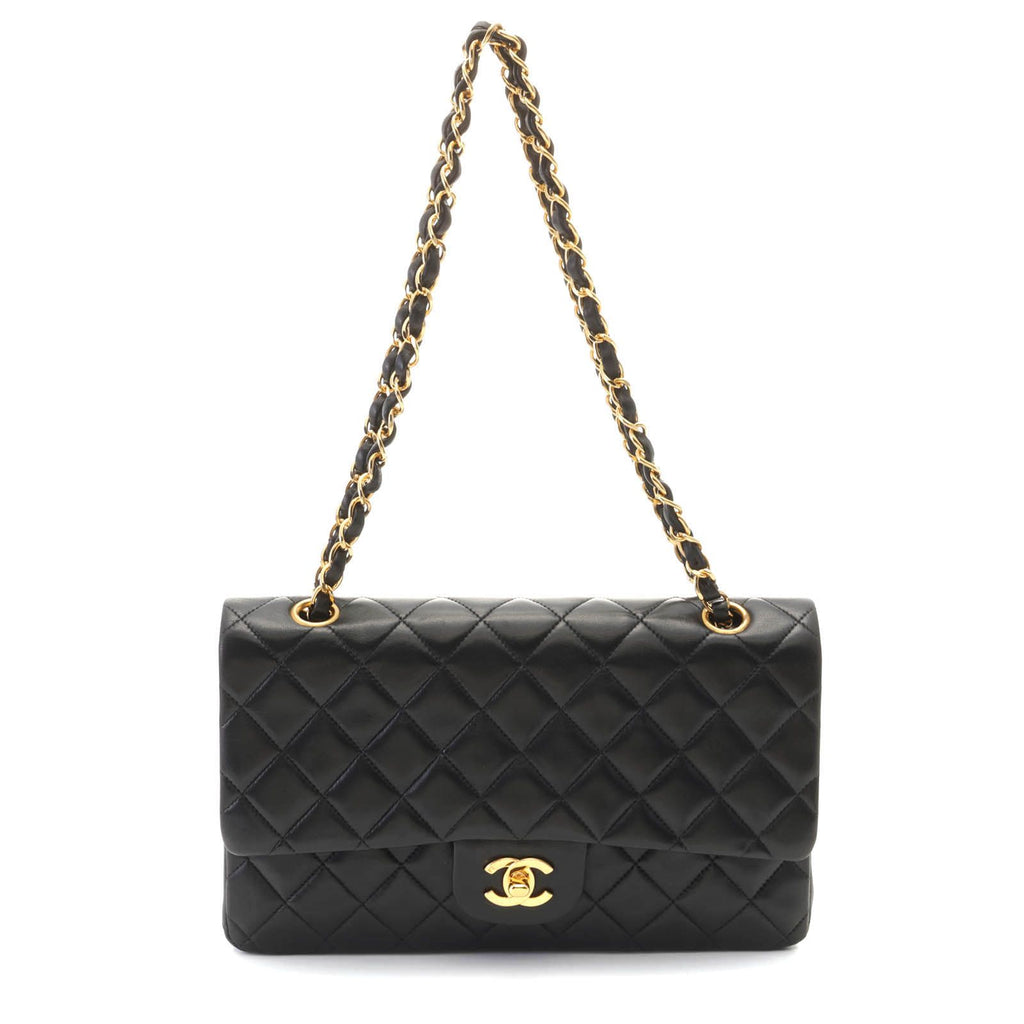 Chanel Quilted Double Flap 25 Chain Shoulder Black Lambskin Bag