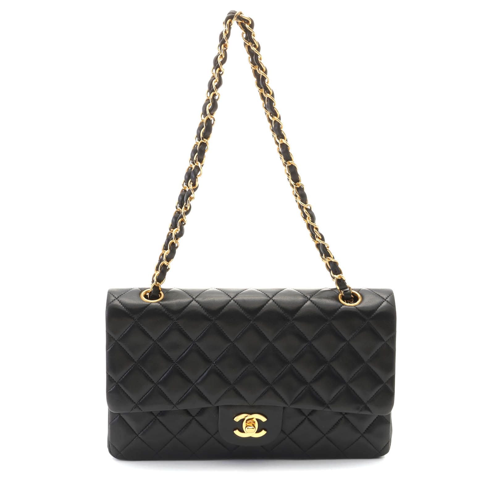 Chanel Quilted Double Flap 25 Chain Shoulder Black Lambskin Bag