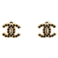 Chanel 01A Rhinestone CC Logo Earrings Black