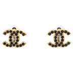 Chanel 01A Rhinestone CC Logo Earrings Black
