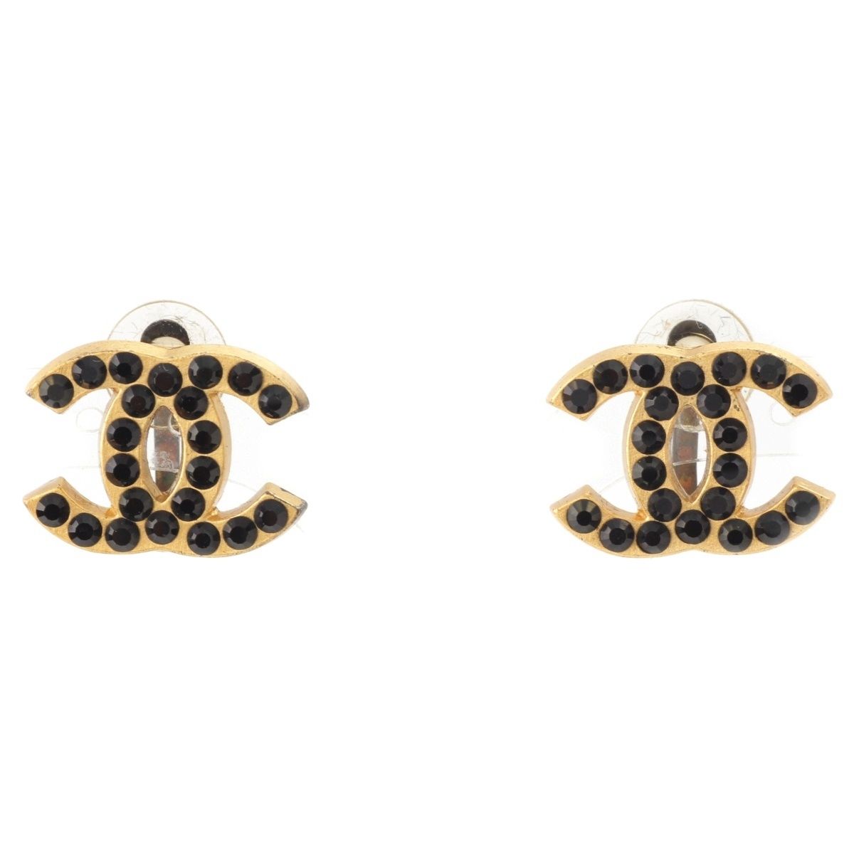 Chanel 01A Rhinestone CC Logo Earrings Black