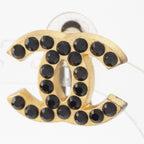 Chanel 01A Rhinestone CC Logo Earrings Black — view 3