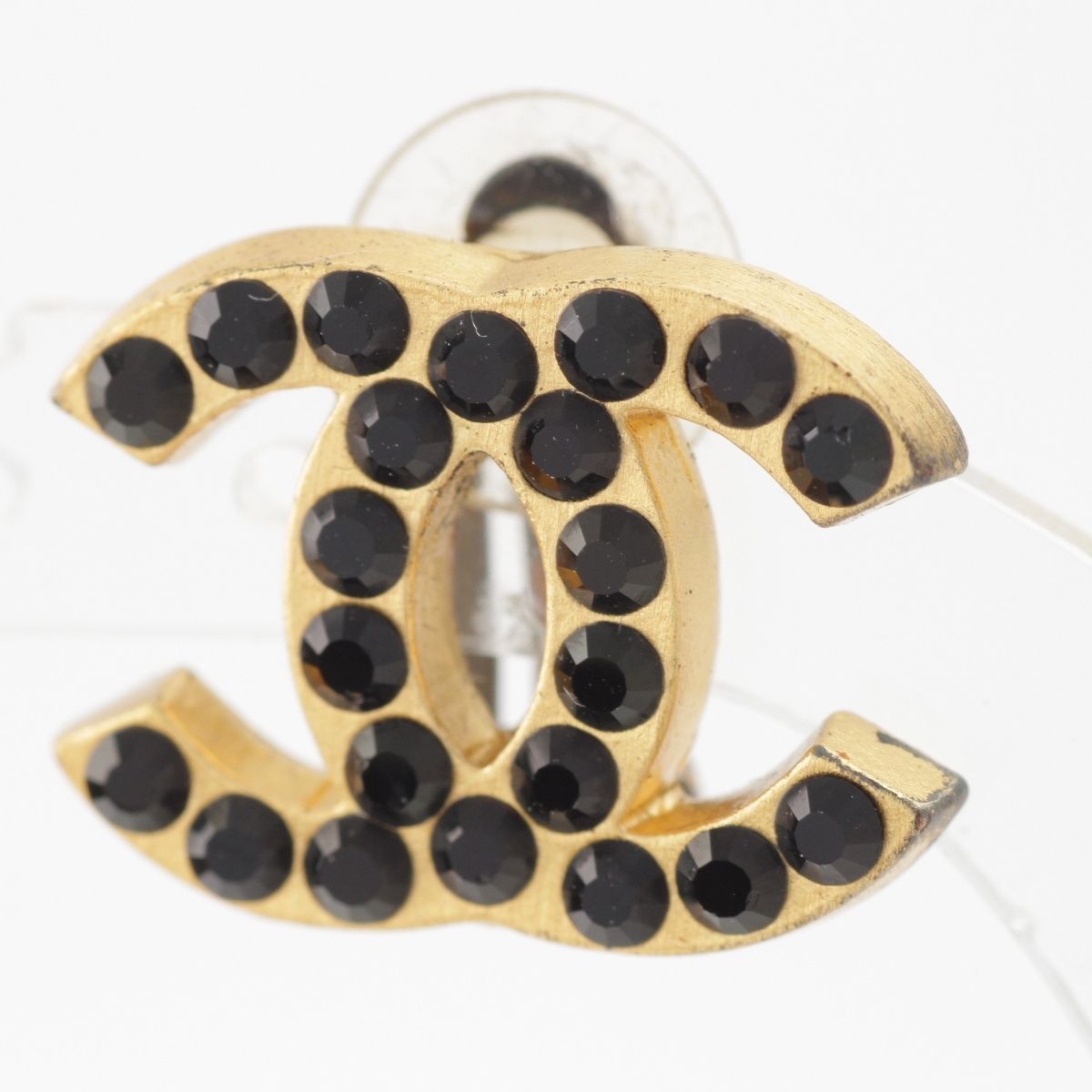 Chanel 01A Rhinestone CC Logo Earrings Black — view 3