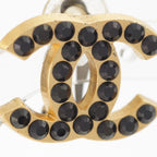 Chanel 01A Rhinestone CC Logo Earrings Black — view 4