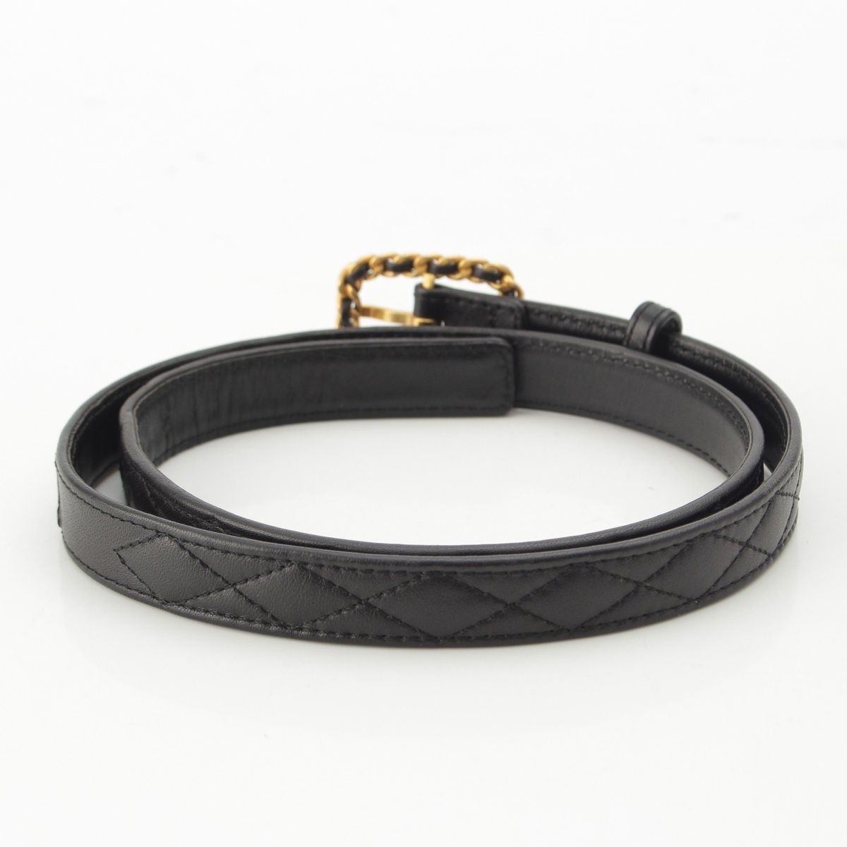 Chanel 96P Leather Quilted Vintage Belt Black 70/28