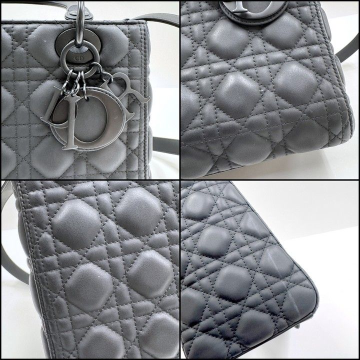 Dior Ultra Matte Lady Dior Cannage Medium Bag Calfskin Black — view 3
