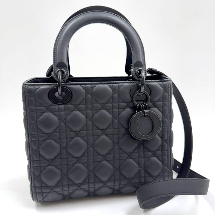 Dior Ultra Matte Lady Dior Cannage Medium Bag Calfskin Black
