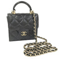 Chanel Mini Quilted Chain Shoulder Bag Leather Black