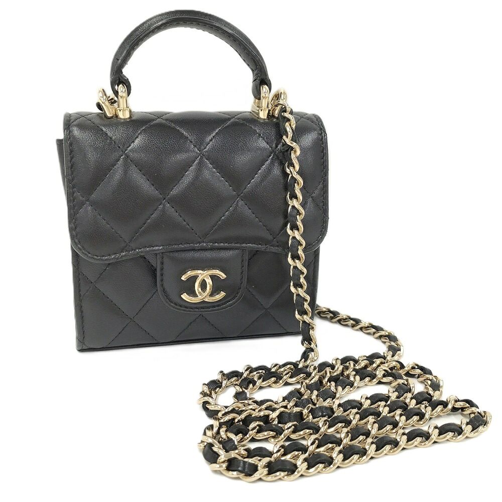 Chanel Mini Quilted Chain Shoulder Bag Leather Black