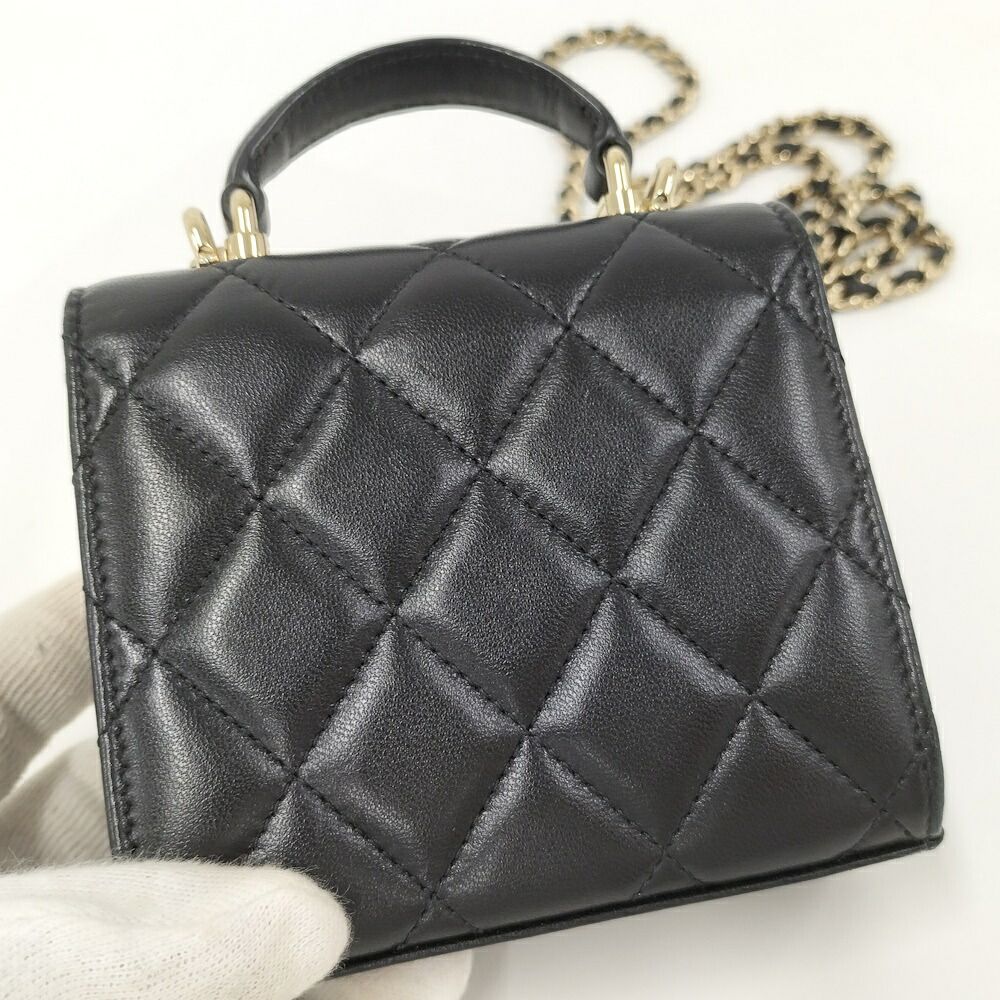 Chanel Mini Quilted Chain Shoulder Bag Leather Black — view 6