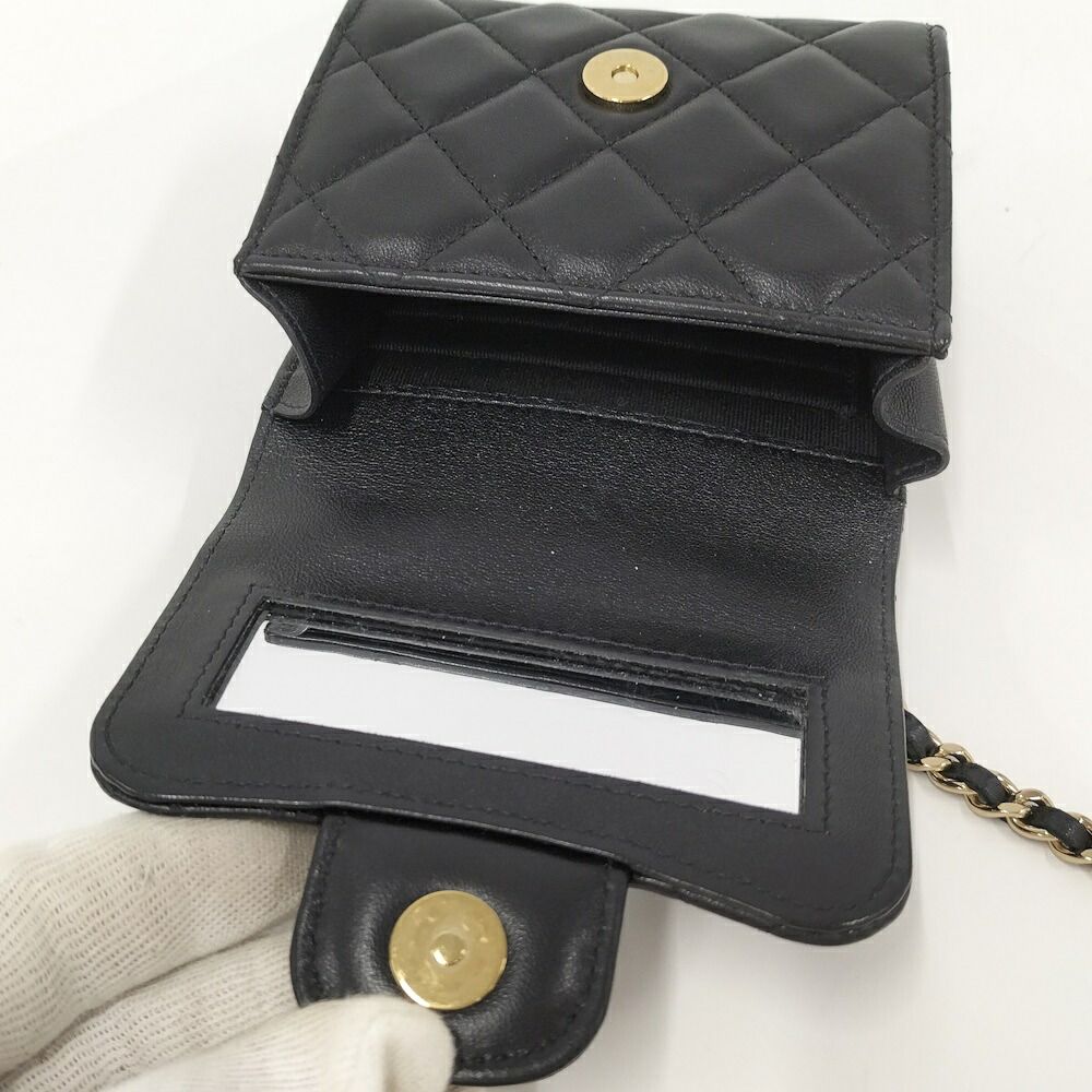 Chanel Mini Quilted Chain Shoulder Bag Leather Black — view 8