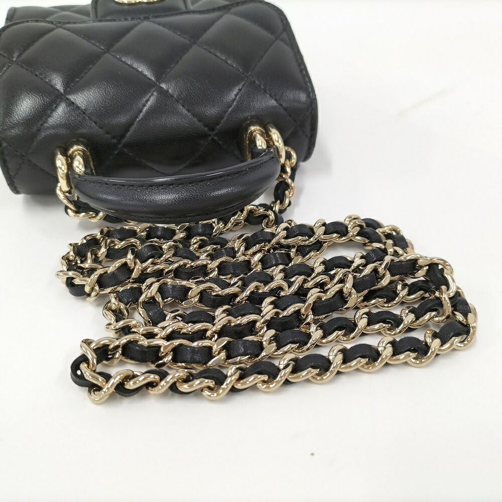Chanel Mini Quilted Chain Shoulder Bag Leather Black — view 7