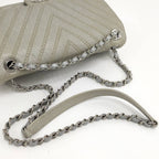 Chanel Chevron Chain Shoulder Bag V-stitch Studs Leather Gray — view 6