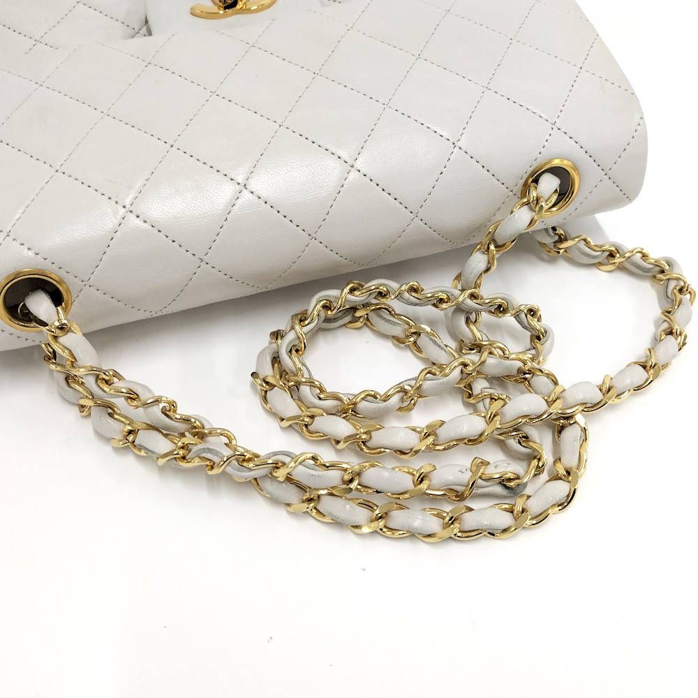 Chanel Quilted 23 Chain Shoulder Bag Double Flap Gold Leather White — view 6