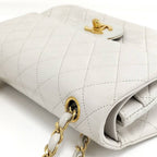 Chanel Quilted 23 Chain Shoulder Bag Double Flap Gold Leather White — view 3