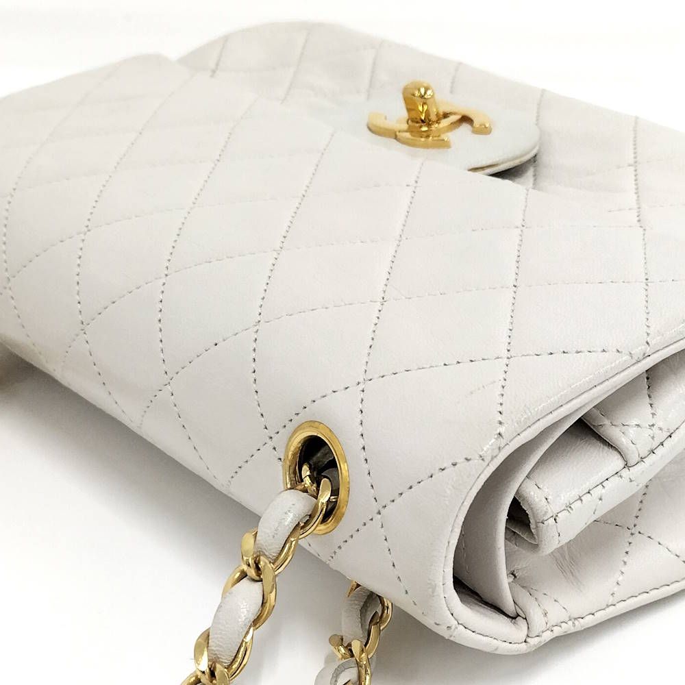 Chanel Quilted 23 Chain Shoulder Bag Double Flap Gold Leather White — view 3