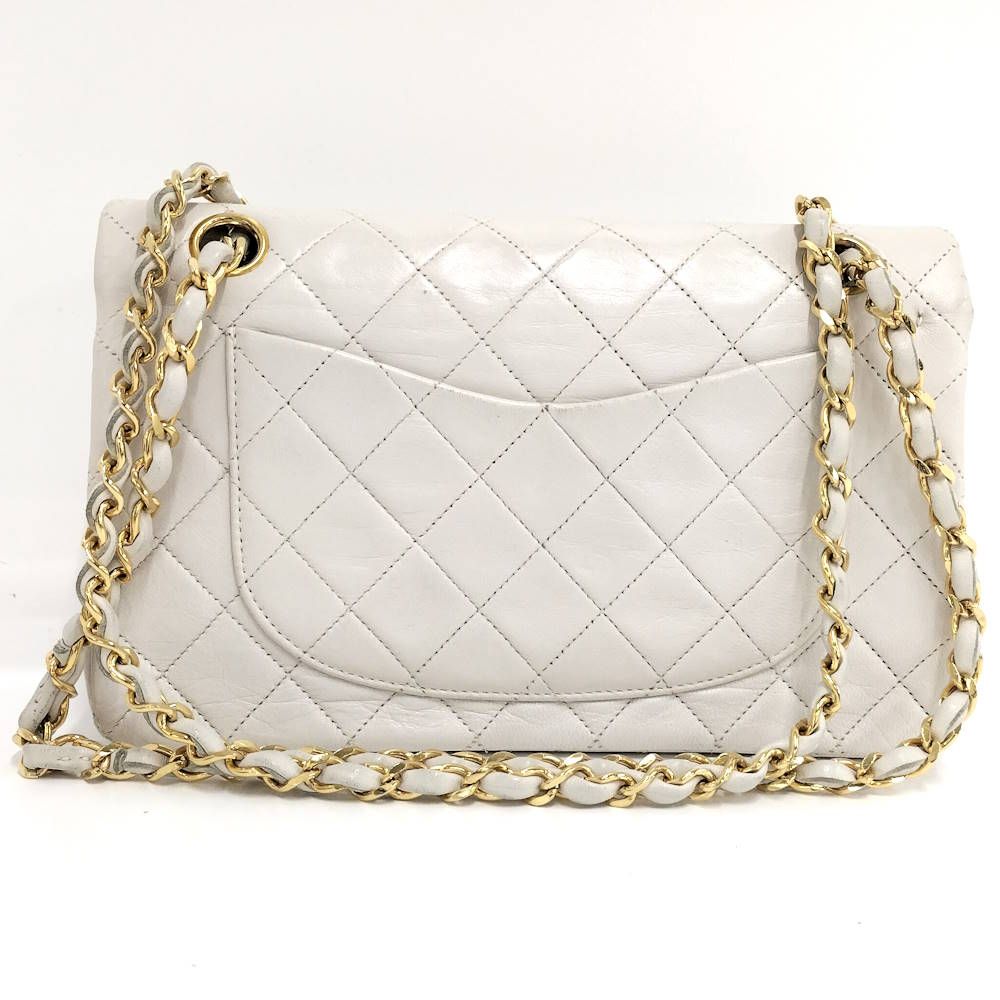 Chanel Quilted 23 Chain Shoulder Bag Double Flap Gold Leather White — view 2