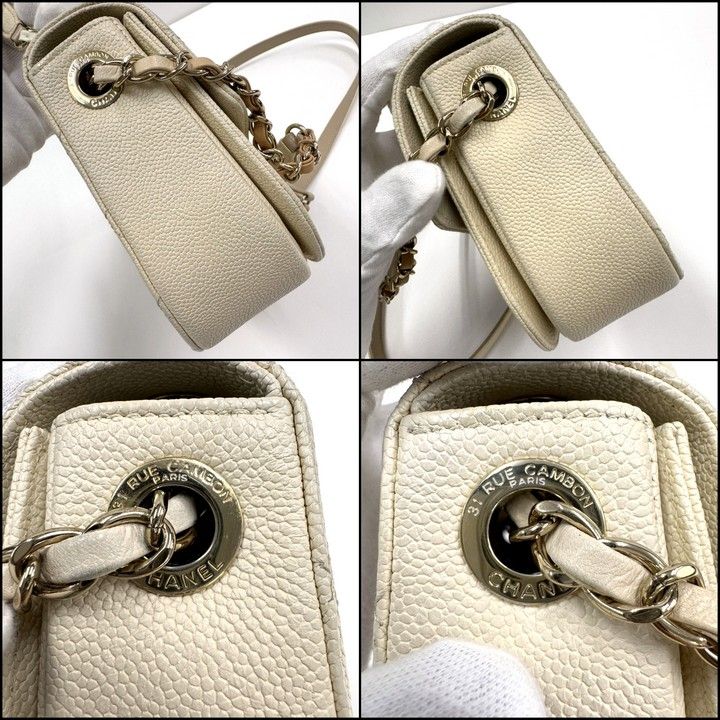 Chanel CC Logo Top Handle 2-Way Bag Caviar Leather Ivory — view 6