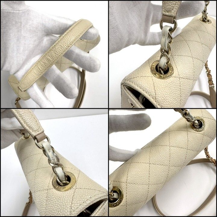Chanel CC Logo Top Handle 2-Way Bag Caviar Leather Ivory — view 7