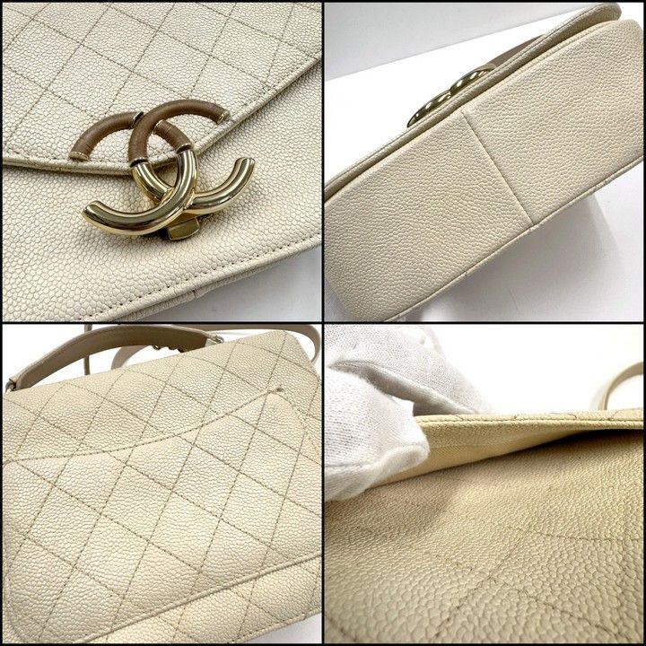 Chanel CC Logo Top Handle 2-Way Bag Caviar Leather Ivory — view 5