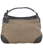 Prada Logo Jacquard Handbag Beige