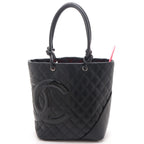 Chanel Cambon Line Medium Tote Black Leather Paten Handbag