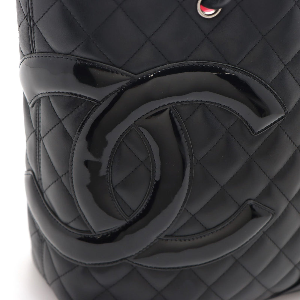 Chanel Cambon Line Medium Tote Black Leather Paten Handbag — view 5