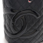 Chanel Cambon Line Medium Tote Black Leather Paten Handbag — view 5