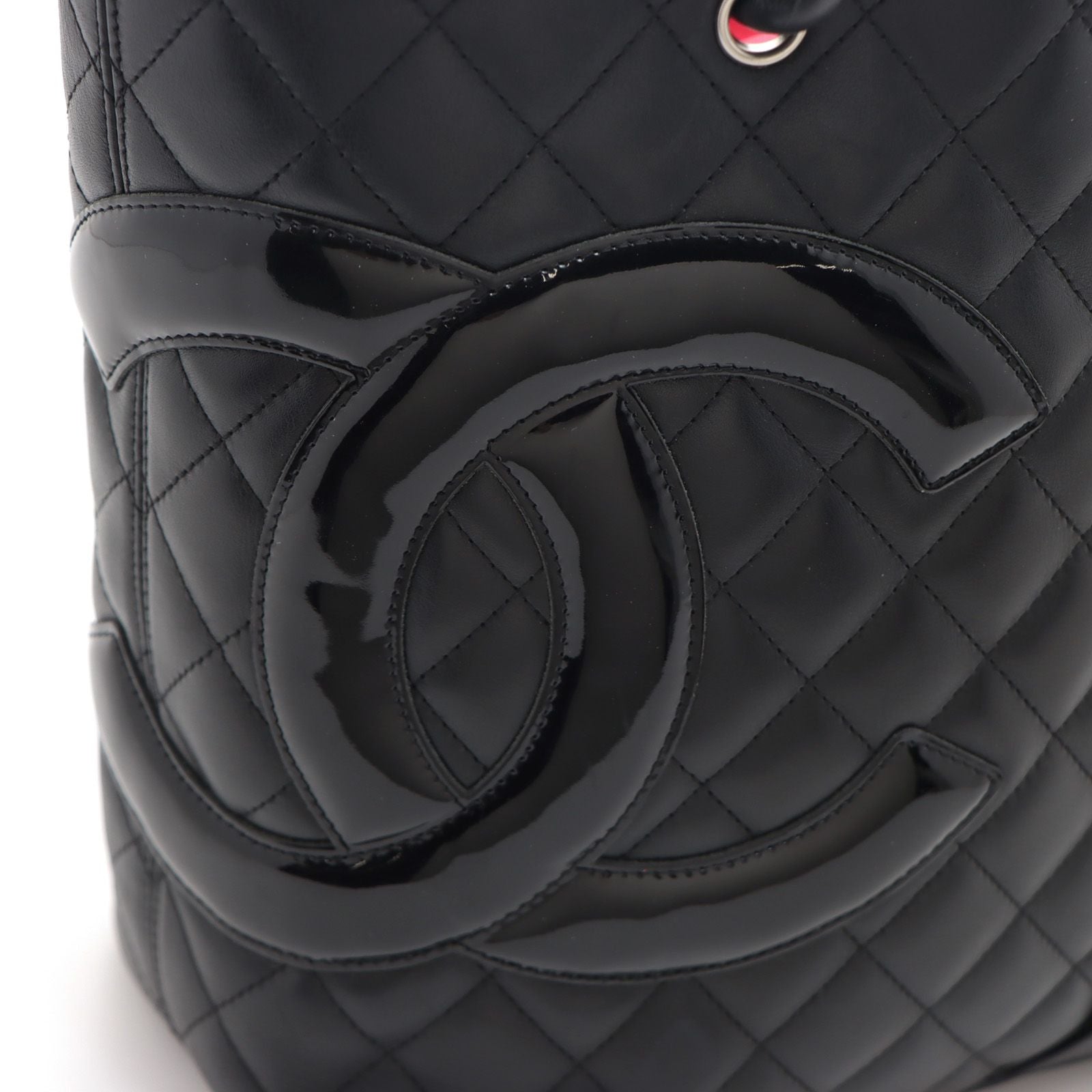 Chanel Cambon Line Medium Tote Black Leather Paten Handbag — view 5