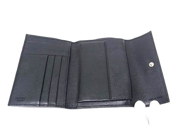 Prada Trifold Wallet Triangle Logo Black Saffiano Leather Silver — view 4