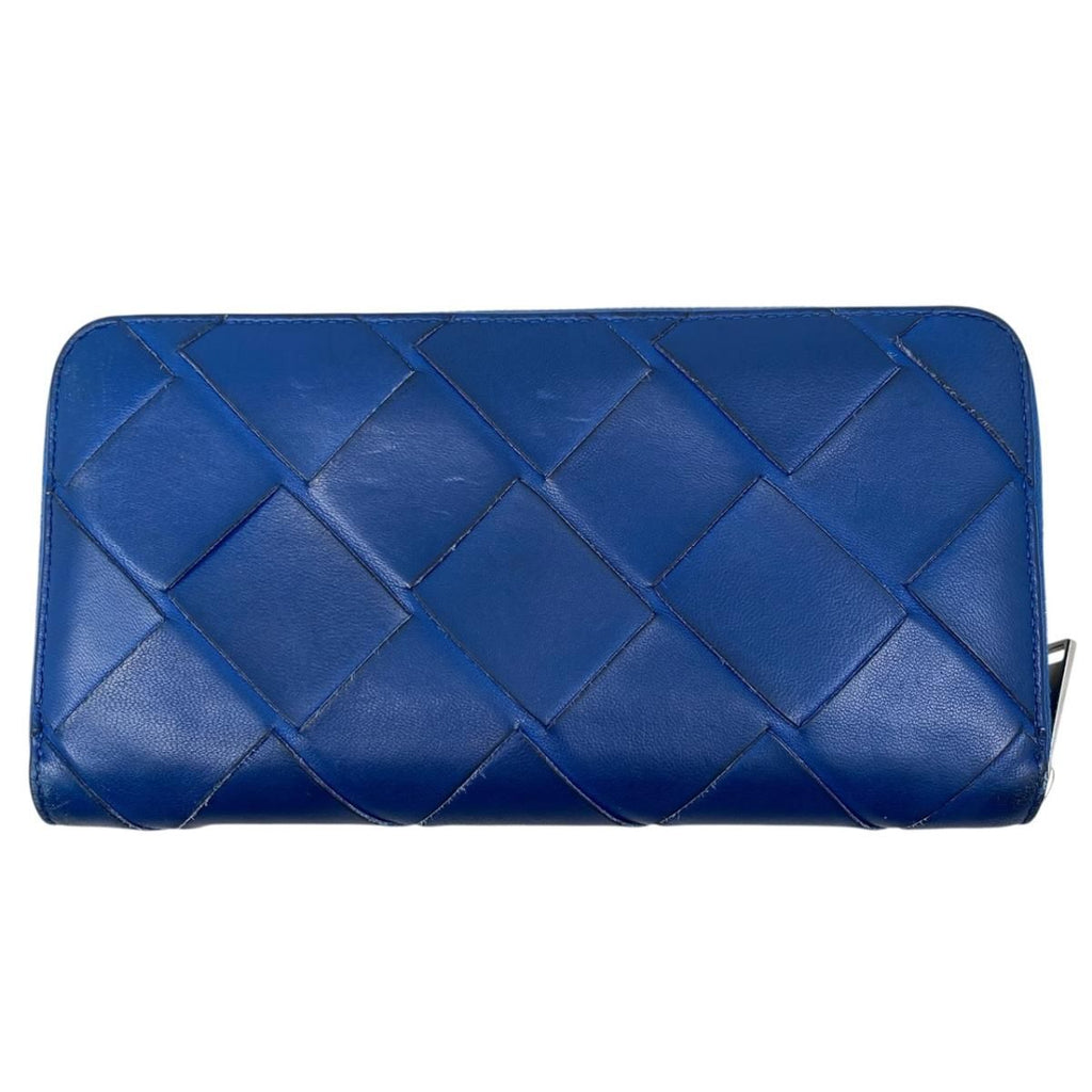 Bottega Veneta Wallet Maxi Intrecciato Cassette Zip Around Leather Blue