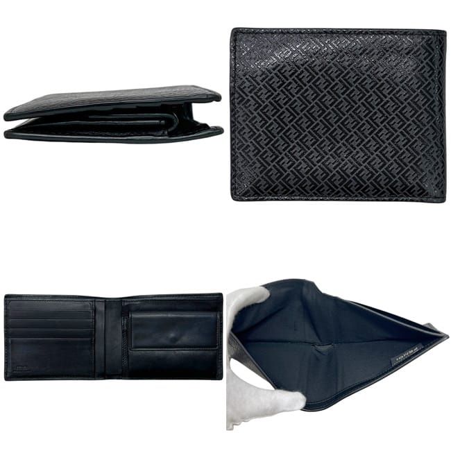 Fendi Bifold Wallet Micro FF Aglp 219 Leather Asphalt Nero Palladio Black — view 2